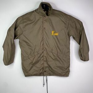 Vintage Wooden Nickel Johnsburg ILL Adult Size Small Brown Kimi Satin Jacket